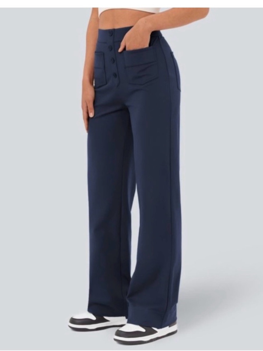 HALARA Navy Wide Leg Day Stretch Pants - Buttons - Multi-Pocket